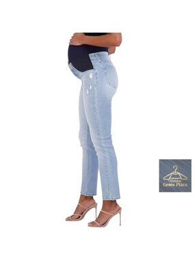 Maternity Jeans Straight Leg Under Belly High Waist Cotton Blend Stretch